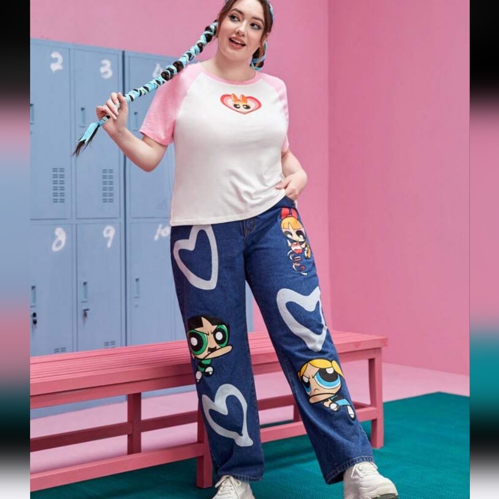 Power Puff Girls Romwe Cartoon Network Graphic Jeans size 18